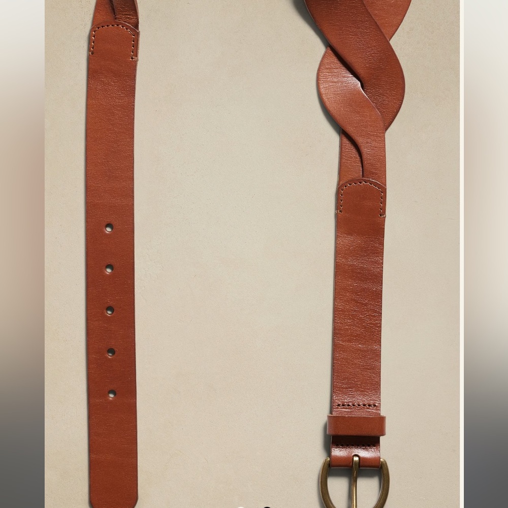 NWT BANANA REPUBLIC COGNAC LEATHER WIDE WOVEN WAIST BELT - Picture 2 of 3